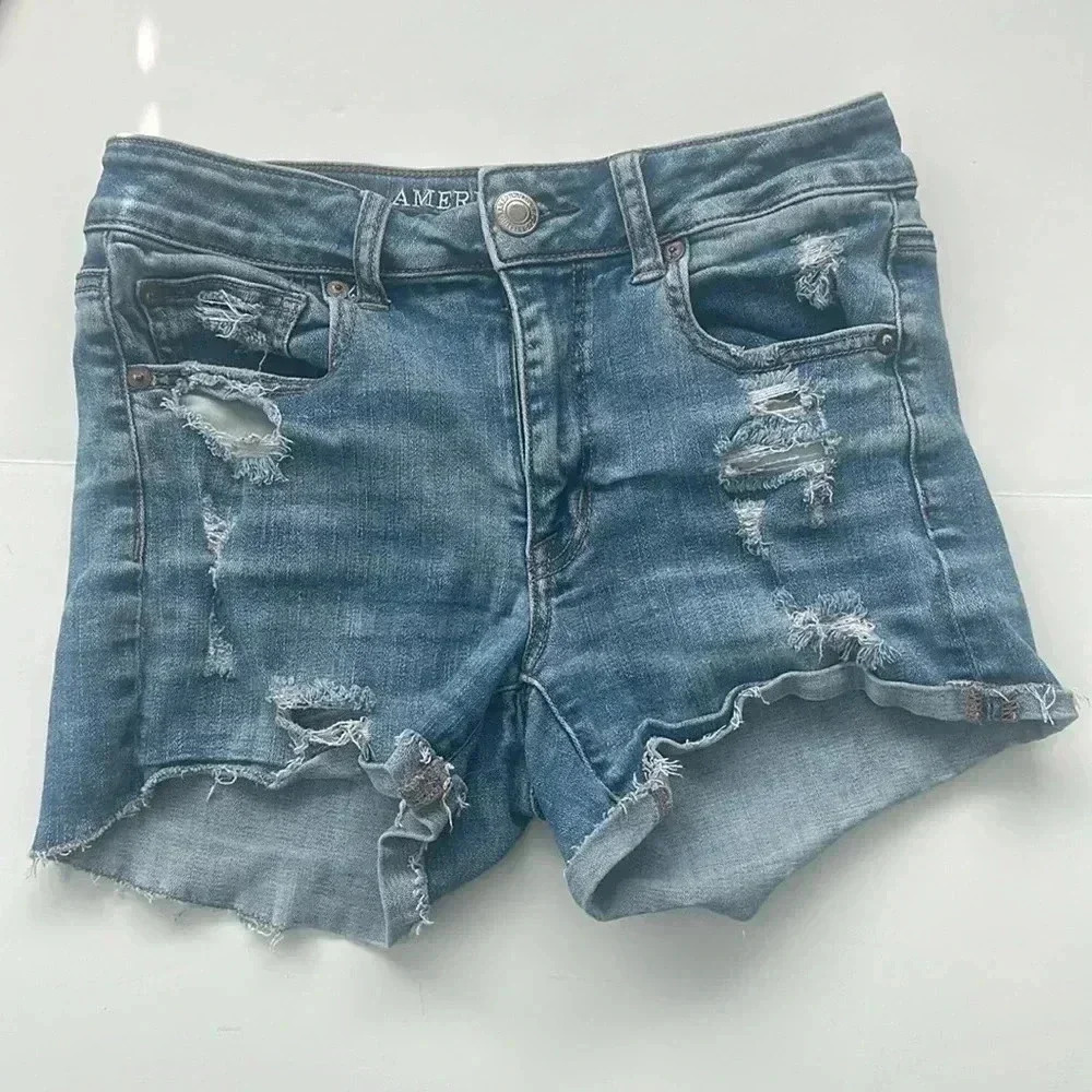 American Eagle hi rise shortie Super Stretch Jean shorts Size 4